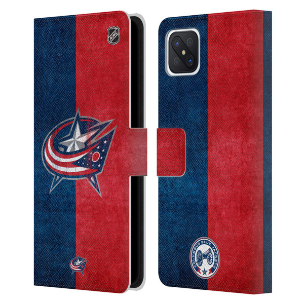 NHL Columbus Blue Jackets Half Distressed Leather Book Wallet Case Cover For OPPO Reno4 Z 5G