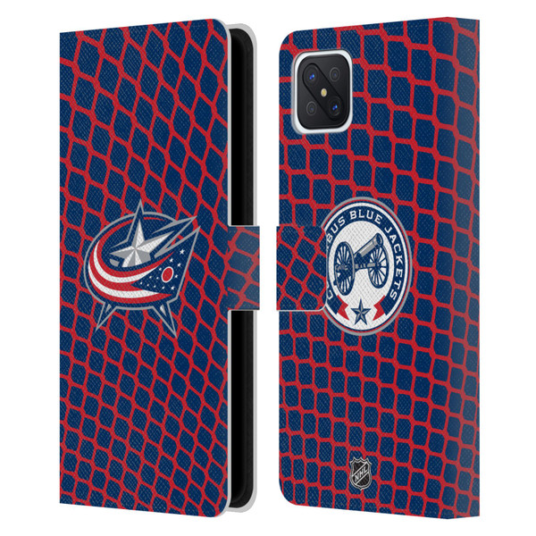 NHL Columbus Blue Jackets Net Pattern Leather Book Wallet Case Cover For OPPO Reno4 Z 5G