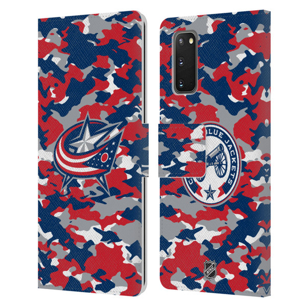 NHL Columbus Blue Jackets Camouflage Leather Book Wallet Case Cover For Samsung Galaxy S20 / S20 5G