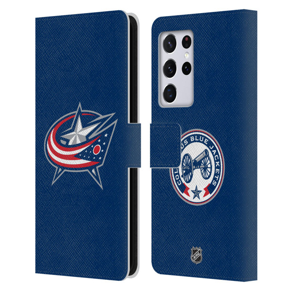 NHL Columbus Blue Jackets Plain Leather Book Wallet Case Cover For Samsung Galaxy S21 Ultra 5G