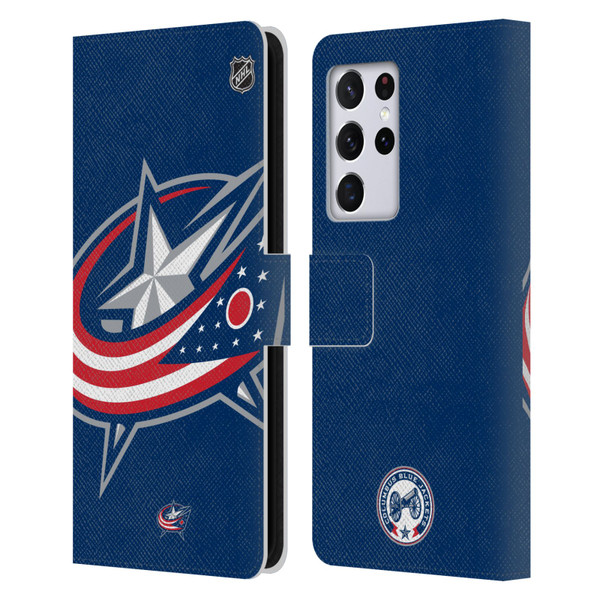 NHL Columbus Blue Jackets Oversized Leather Book Wallet Case Cover For Samsung Galaxy S21 Ultra 5G