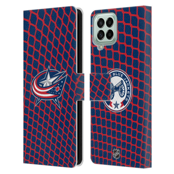 NHL Columbus Blue Jackets Net Pattern Leather Book Wallet Case Cover For Samsung Galaxy M33 (2022)