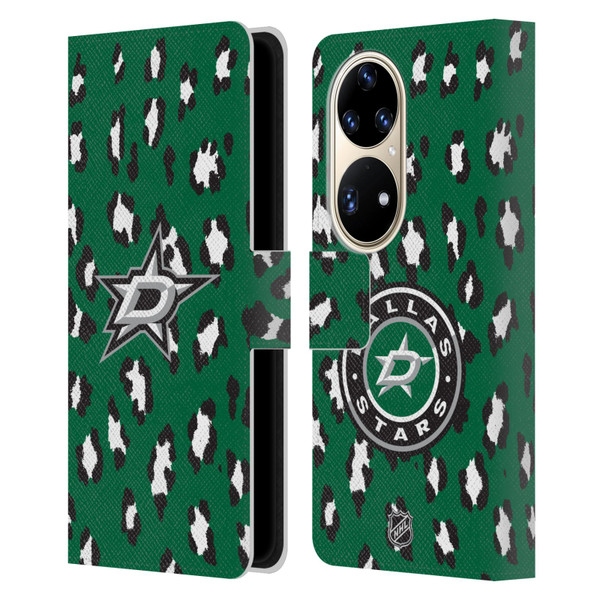 NHL Dallas Stars Leopard Patten Leather Book Wallet Case Cover For Huawei P50 Pro
