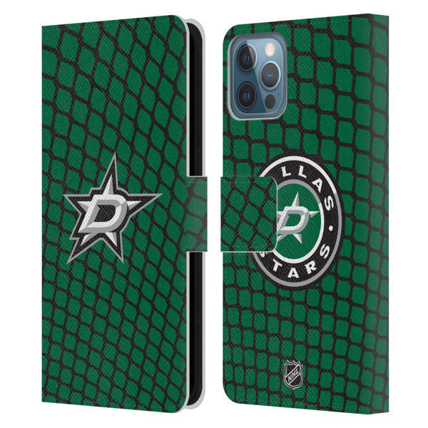 NHL Dallas Stars Net Pattern Leather Book Wallet Case Cover For Apple iPhone 12 / iPhone 12 Pro
