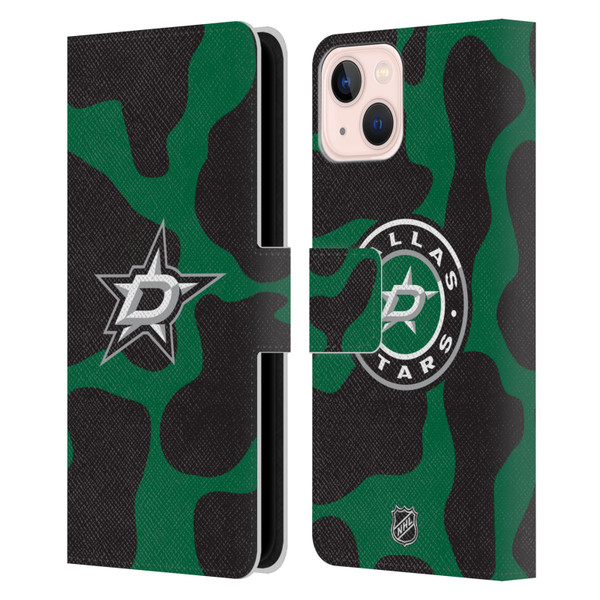 NHL Dallas Stars Cow Pattern Leather Book Wallet Case Cover For Apple iPhone 13