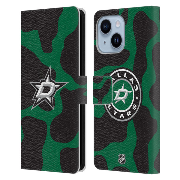 NHL Dallas Stars Cow Pattern Leather Book Wallet Case Cover For Apple iPhone 14 Plus