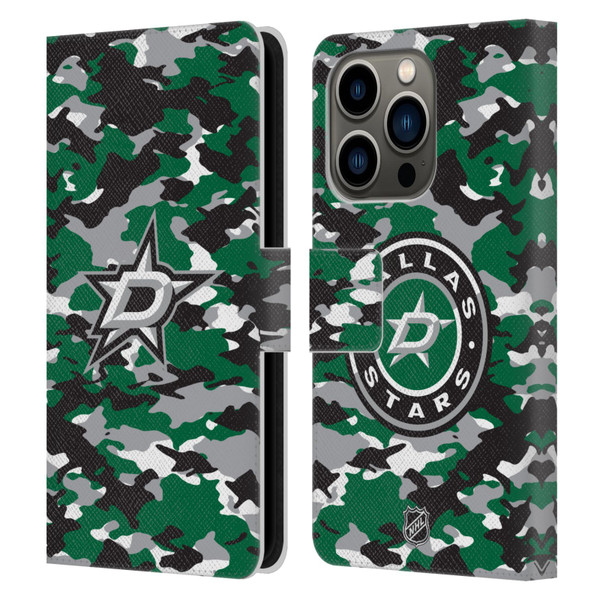NHL Dallas Stars Camouflage Leather Book Wallet Case Cover For Apple iPhone 14 Pro