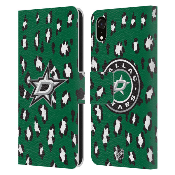 NHL Dallas Stars Leopard Patten Leather Book Wallet Case Cover For Apple iPhone XR