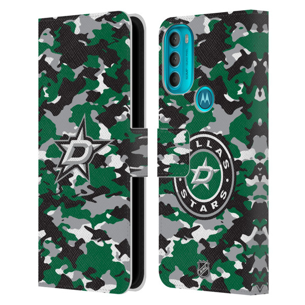 NHL Dallas Stars Camouflage Leather Book Wallet Case Cover For Motorola Moto G71 5G