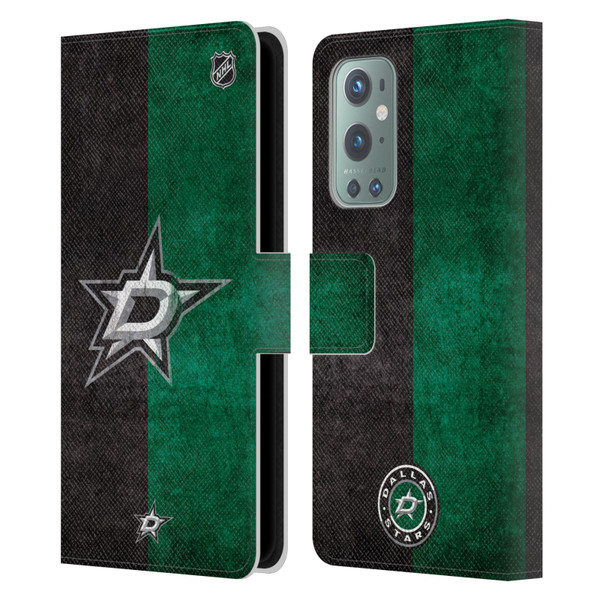 NHL Dallas Stars Half Distressed Leather Book Wallet Case Cover For OnePlus 9