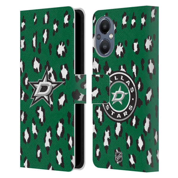 NHL Dallas Stars Leopard Patten Leather Book Wallet Case Cover For OnePlus Nord N20 5G