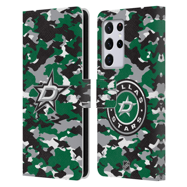 NHL Dallas Stars Camouflage Leather Book Wallet Case Cover For Samsung Galaxy S21 Ultra 5G