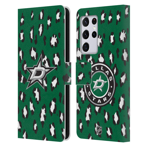 NHL Dallas Stars Leopard Patten Leather Book Wallet Case Cover For Samsung Galaxy S21 Ultra 5G