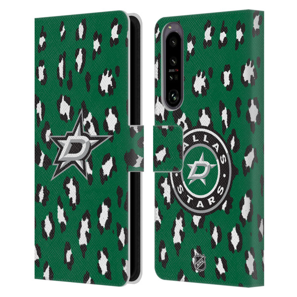 NHL Dallas Stars Leopard Patten Leather Book Wallet Case Cover For Sony Xperia 1 IV