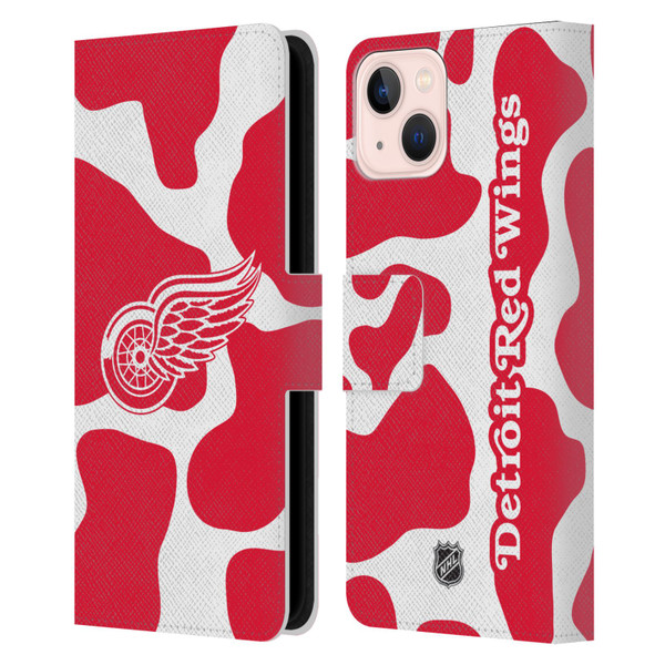 NHL Detroit Red Wings Cow Pattern Leather Book Wallet Case Cover For Apple iPhone 13