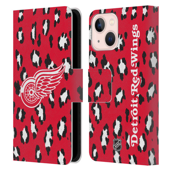 NHL Detroit Red Wings Leopard Patten Leather Book Wallet Case Cover For Apple iPhone 13 Mini