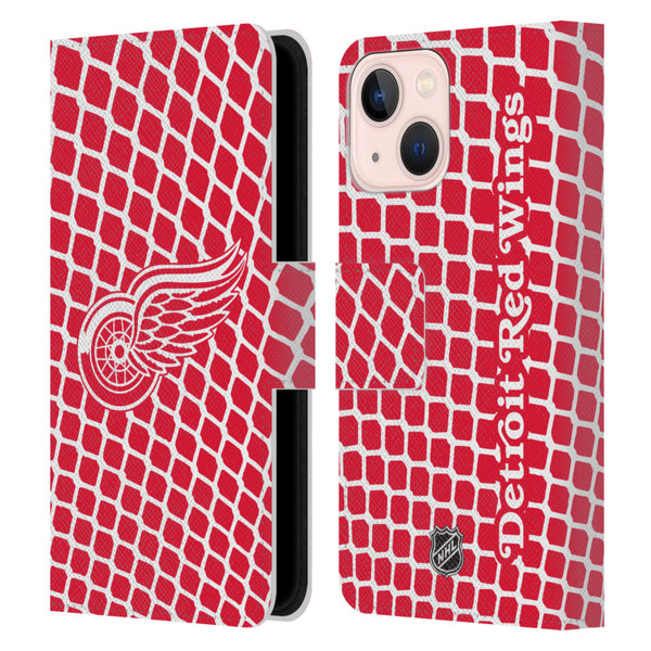 NHL Detroit Red Wings Net Pattern Leather Book Wallet Case Cover For Apple iPhone 13 Mini