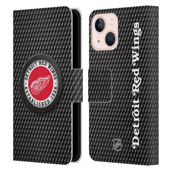 NHL Detroit Red Wings Puck Texture Leather Book Wallet Case Cover For Apple iPhone 13 Mini