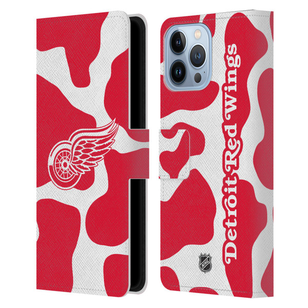 NHL Detroit Red Wings Cow Pattern Leather Book Wallet Case Cover For Apple iPhone 13 Pro Max