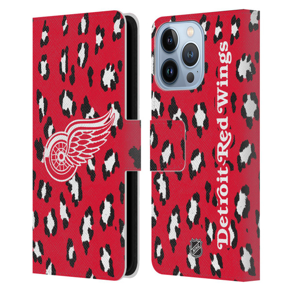 NHL Detroit Red Wings Leopard Patten Leather Book Wallet Case Cover For Apple iPhone 13 Pro