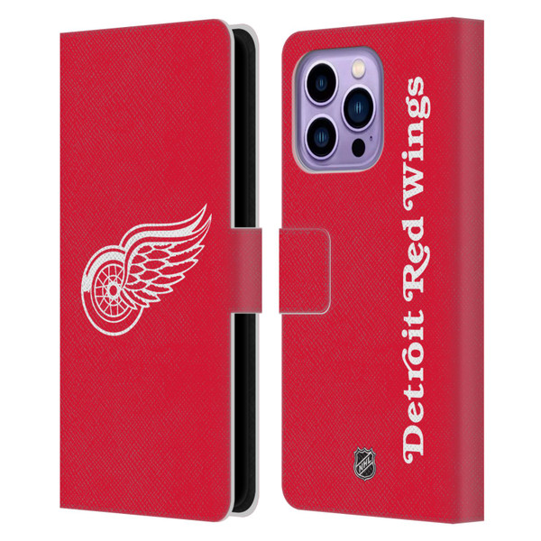NHL Detroit Red Wings Plain Leather Book Wallet Case Cover For Apple iPhone 14 Pro Max