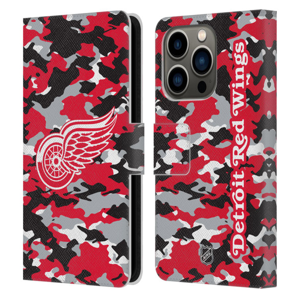 NHL Detroit Red Wings Camouflage Leather Book Wallet Case Cover For Apple iPhone 14 Pro