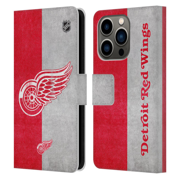 NHL Detroit Red Wings Half Distressed Leather Book Wallet Case Cover For Apple iPhone 14 Pro