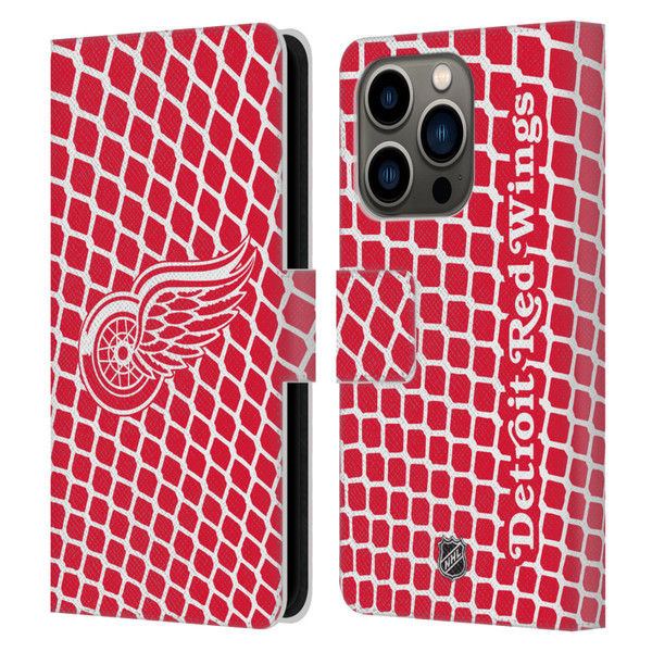 NHL Detroit Red Wings Net Pattern Leather Book Wallet Case Cover For Apple iPhone 14 Pro