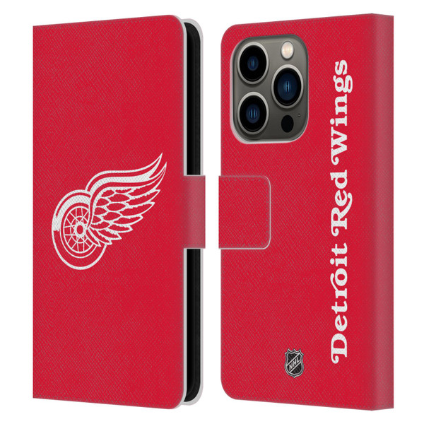 NHL Detroit Red Wings Plain Leather Book Wallet Case Cover For Apple iPhone 14 Pro