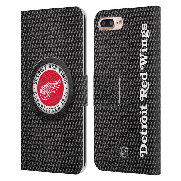 NHL Detroit Red Wings Puck Texture Leather Book Wallet Case Cover For Apple iPhone 7 Plus / iPhone 8 Plus