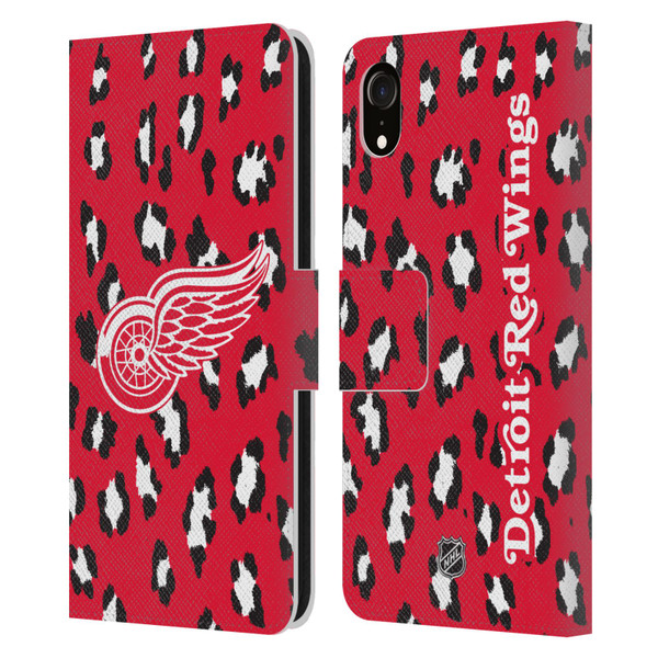 NHL Detroit Red Wings Leopard Patten Leather Book Wallet Case Cover For Apple iPhone XR