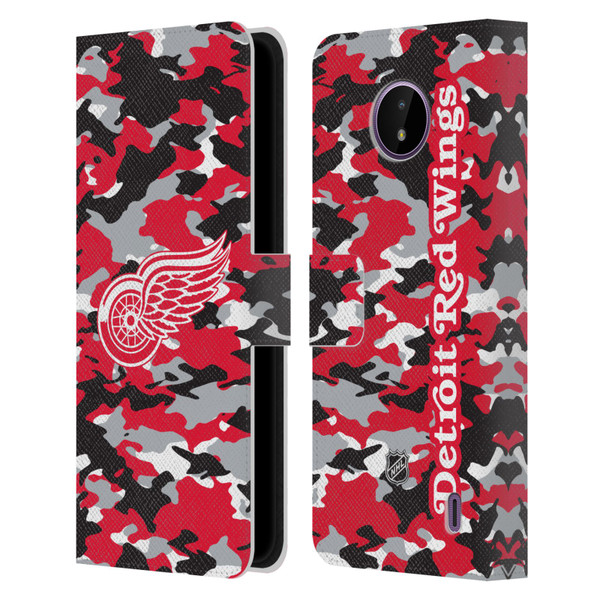 NHL Detroit Red Wings Camouflage Leather Book Wallet Case Cover For Nokia C10 / C20