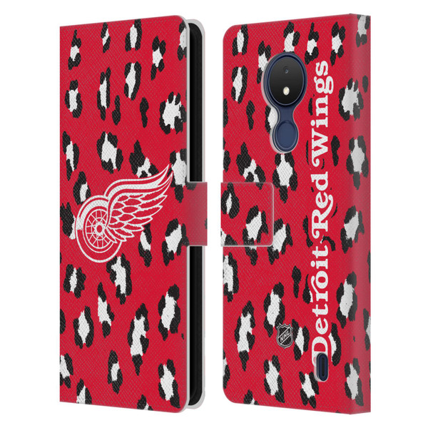 NHL Detroit Red Wings Leopard Patten Leather Book Wallet Case Cover For Nokia C21