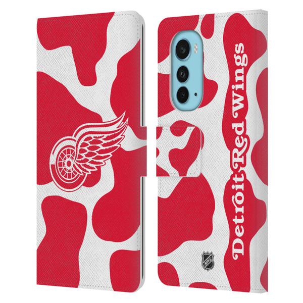 NHL Detroit Red Wings Cow Pattern Leather Book Wallet Case Cover For Motorola Edge (2022)