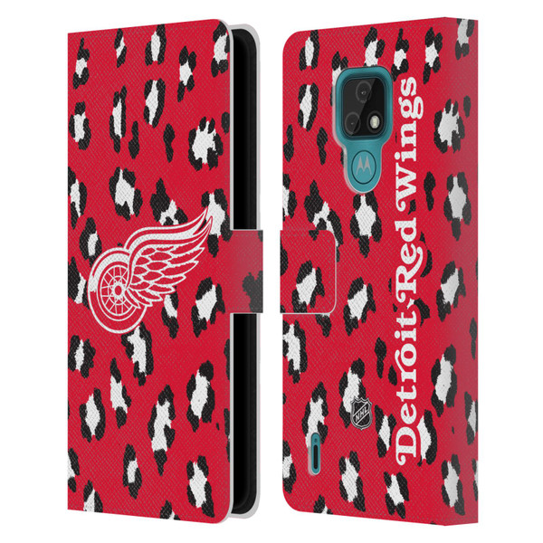 NHL Detroit Red Wings Leopard Patten Leather Book Wallet Case Cover For Motorola Moto E7