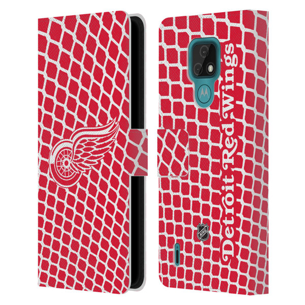 NHL Detroit Red Wings Net Pattern Leather Book Wallet Case Cover For Motorola Moto E7