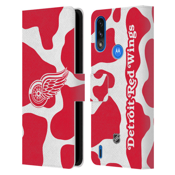NHL Detroit Red Wings Cow Pattern Leather Book Wallet Case Cover For Motorola Moto E7 Power / Moto E7i Power