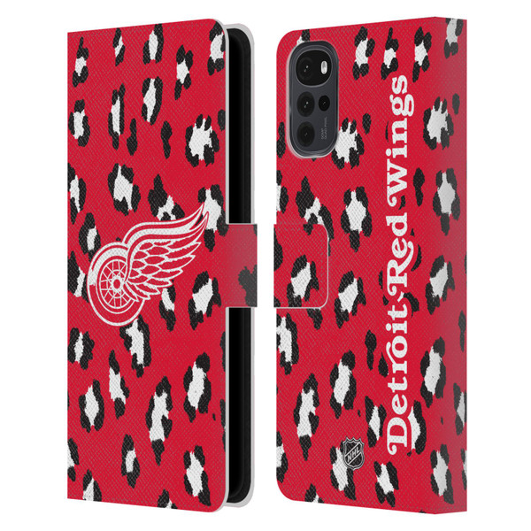 NHL Detroit Red Wings Leopard Patten Leather Book Wallet Case Cover For Motorola Moto G22