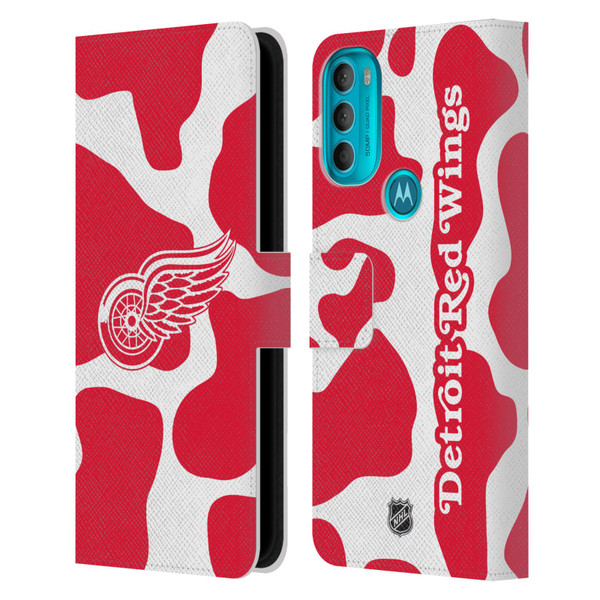 NHL Detroit Red Wings Cow Pattern Leather Book Wallet Case Cover For Motorola Moto G71 5G