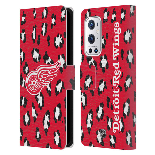 NHL Detroit Red Wings Leopard Patten Leather Book Wallet Case Cover For OnePlus 9 Pro