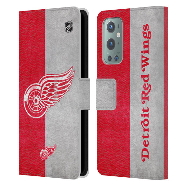 NHL Detroit Red Wings Half Distressed Leather Book Wallet Case Cover For OnePlus 9