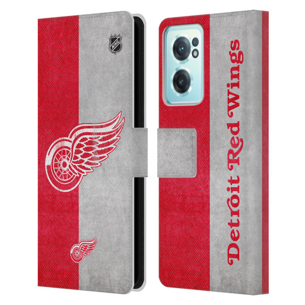 NHL Detroit Red Wings Half Distressed Leather Book Wallet Case Cover For OnePlus Nord CE 2 5G