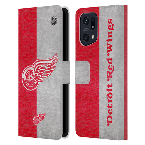 NHL Detroit Red Wings Half Distressed Leather Book Wallet Case Cover For OPPO Find X5