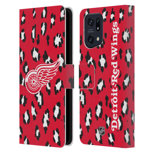 NHL Detroit Red Wings Leopard Patten Leather Book Wallet Case Cover For OPPO Find X5