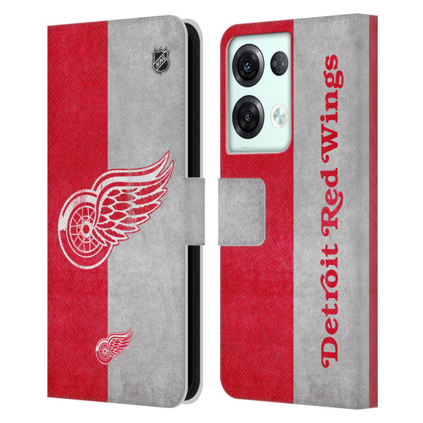 NHL Detroit Red Wings Half Distressed Leather Book Wallet Case Cover For OPPO Reno8 Pro