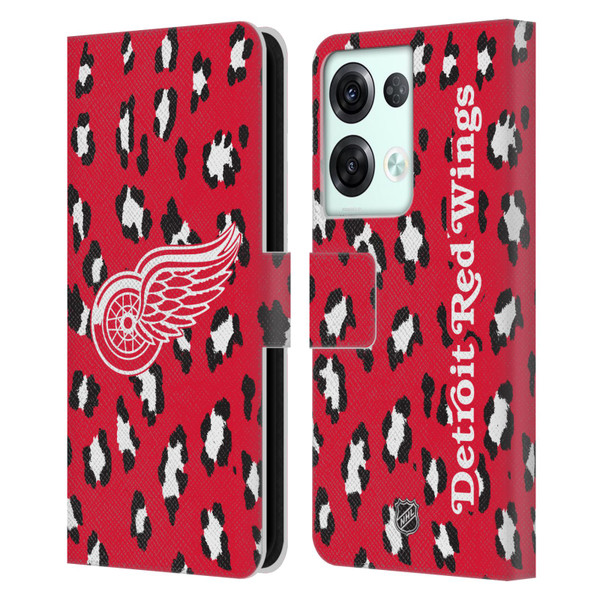 NHL Detroit Red Wings Leopard Patten Leather Book Wallet Case Cover For OPPO Reno8 Pro