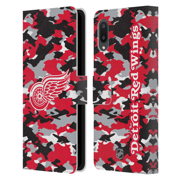 NHL Detroit Red Wings Camouflage Leather Book Wallet Case Cover For Samsung Galaxy A02/M02 (2021)