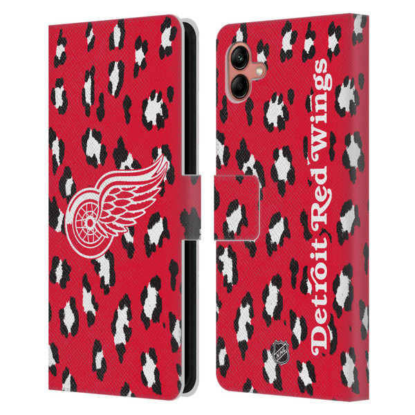 NHL Detroit Red Wings Leopard Patten Leather Book Wallet Case Cover For Samsung Galaxy A04 (2022)