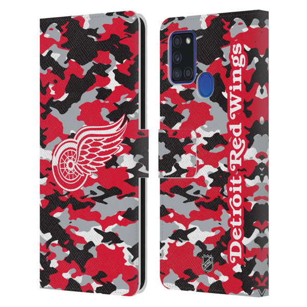 NHL Detroit Red Wings Camouflage Leather Book Wallet Case Cover For Samsung Galaxy A21s (2020)