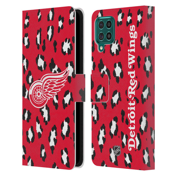 NHL Detroit Red Wings Leopard Patten Leather Book Wallet Case Cover For Samsung Galaxy F62 (2021)